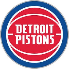 Round Detroit Pistons with red background and white print blue border