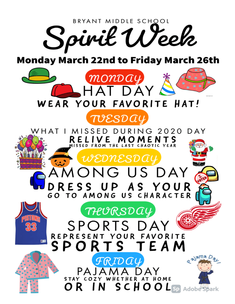 Spirt Week (3/22 – 3/26) | Bryant Middle School