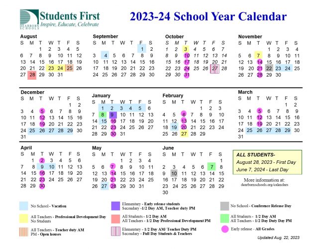 Graphic of the district's 2023-24 calendar
