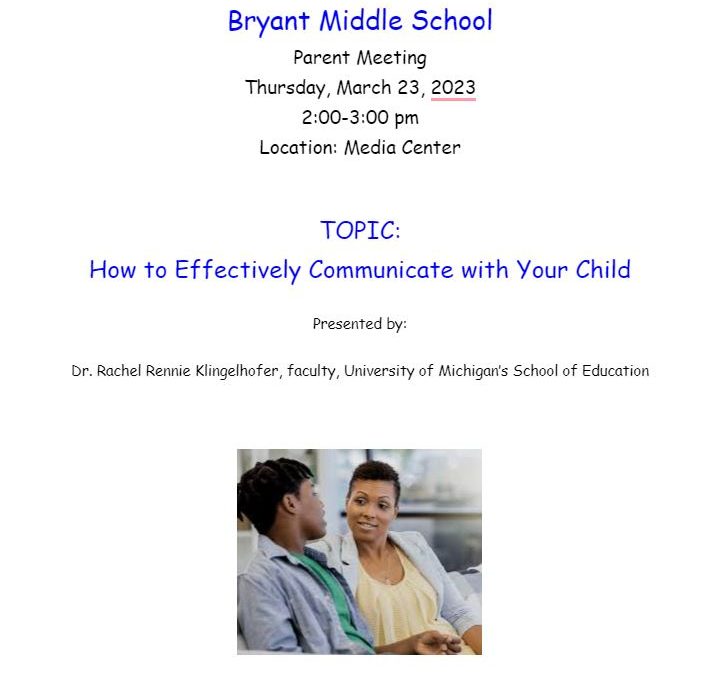 “How to Effectively Communicate with Your Child”:  Parent Meeting 03/23