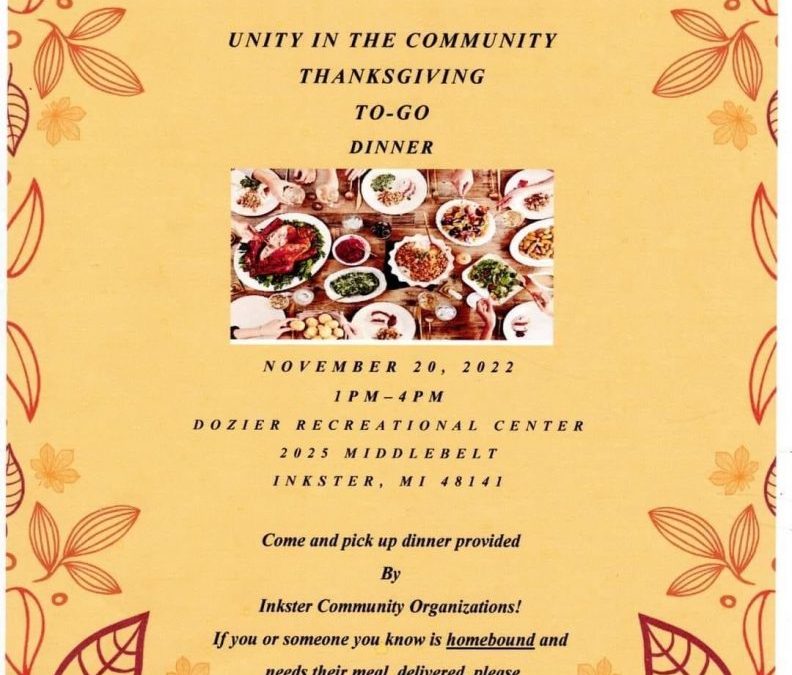 UNITY IN THE COMMUNITY THANKSGIVING TO-GO DINNER
